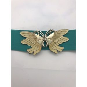 Vintage True Turquoise Blue Elastic Belt With Butterfly Buckle